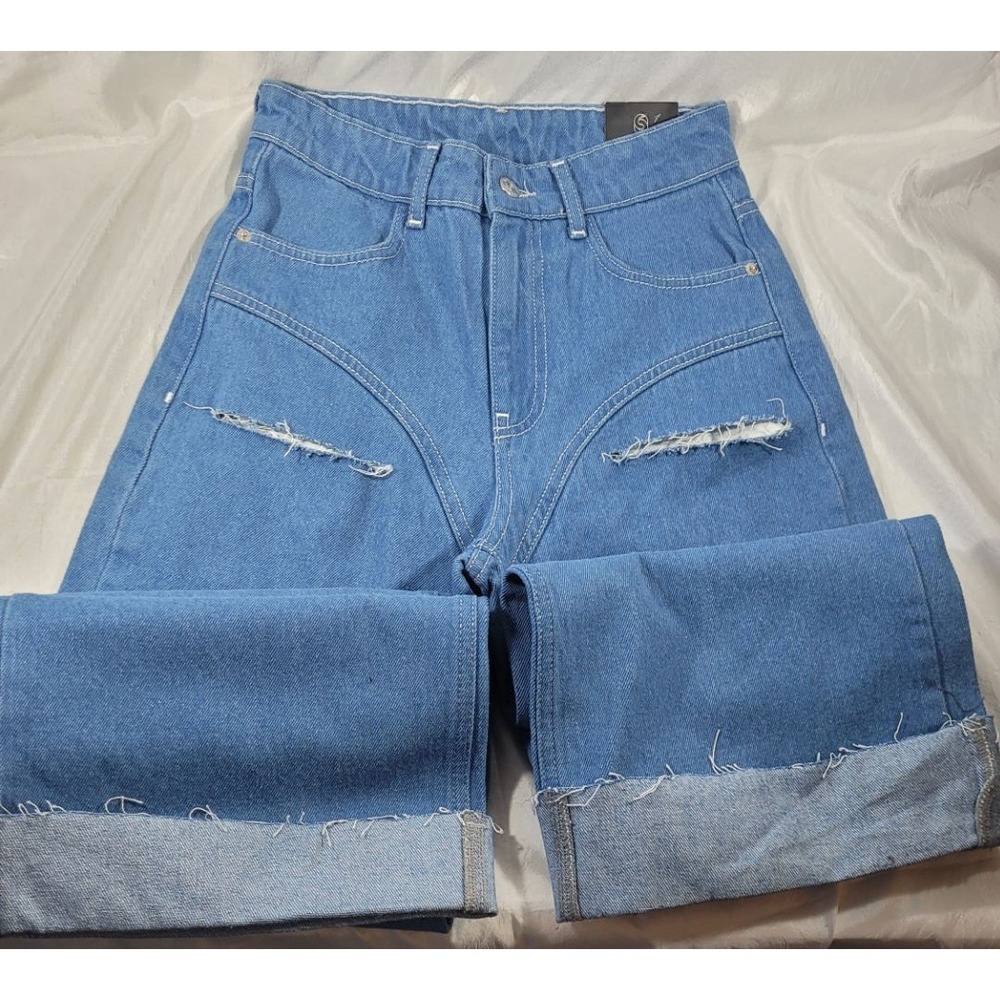 Solmar Women's Distressed Ripped Raw Hem High Rise Jeans - Size 26 (34L)